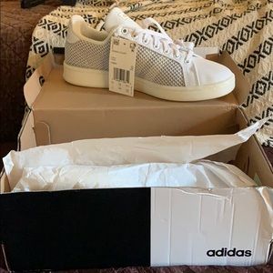 Never worn Adidas grey and white tennis shoes